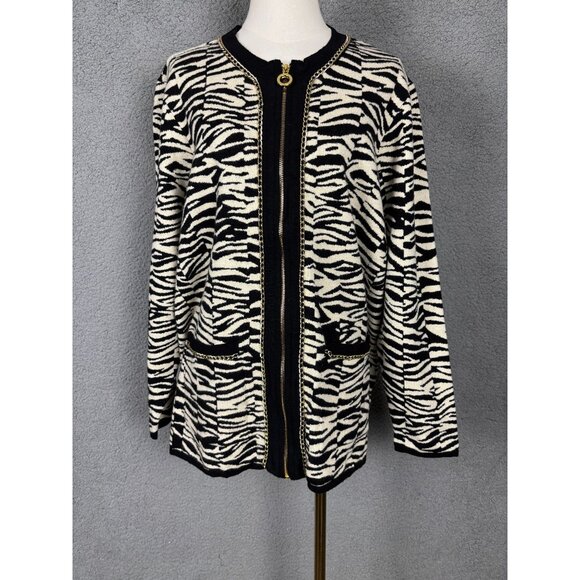 Belldini Plus Size Black Label Women's Zebra Jacquard Sweater Jacket 3X NWT's - Picture 1 of 8